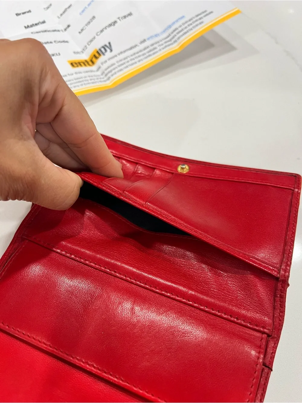 Authentic Christian Dior Cannage Travel Wallet Red + COA